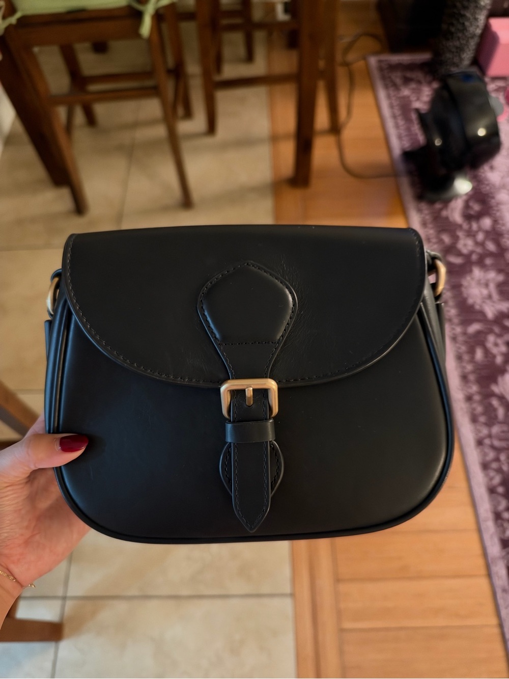 Banana Republic Black Leather Crossbody Bag with Gold Buckle